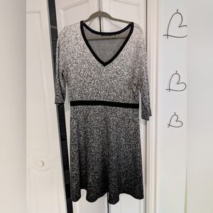 Nina Leonard Black and White Long Sleeve Dress